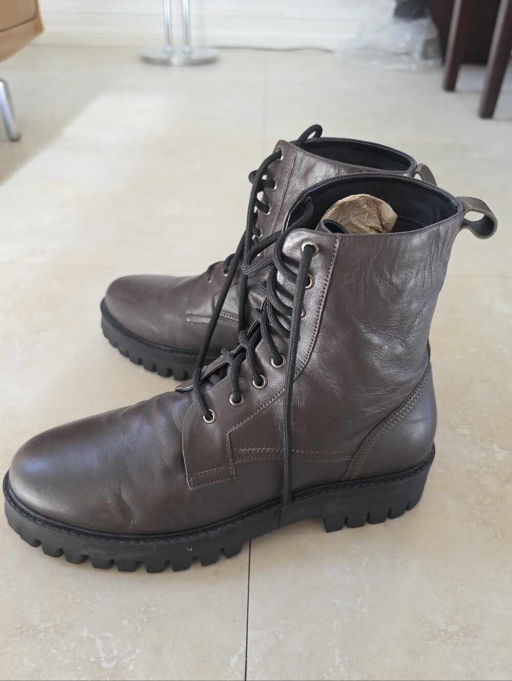 Men's Asra Brown Genuine Leather Lace-Up Combat Boots US 10 fit 10.5